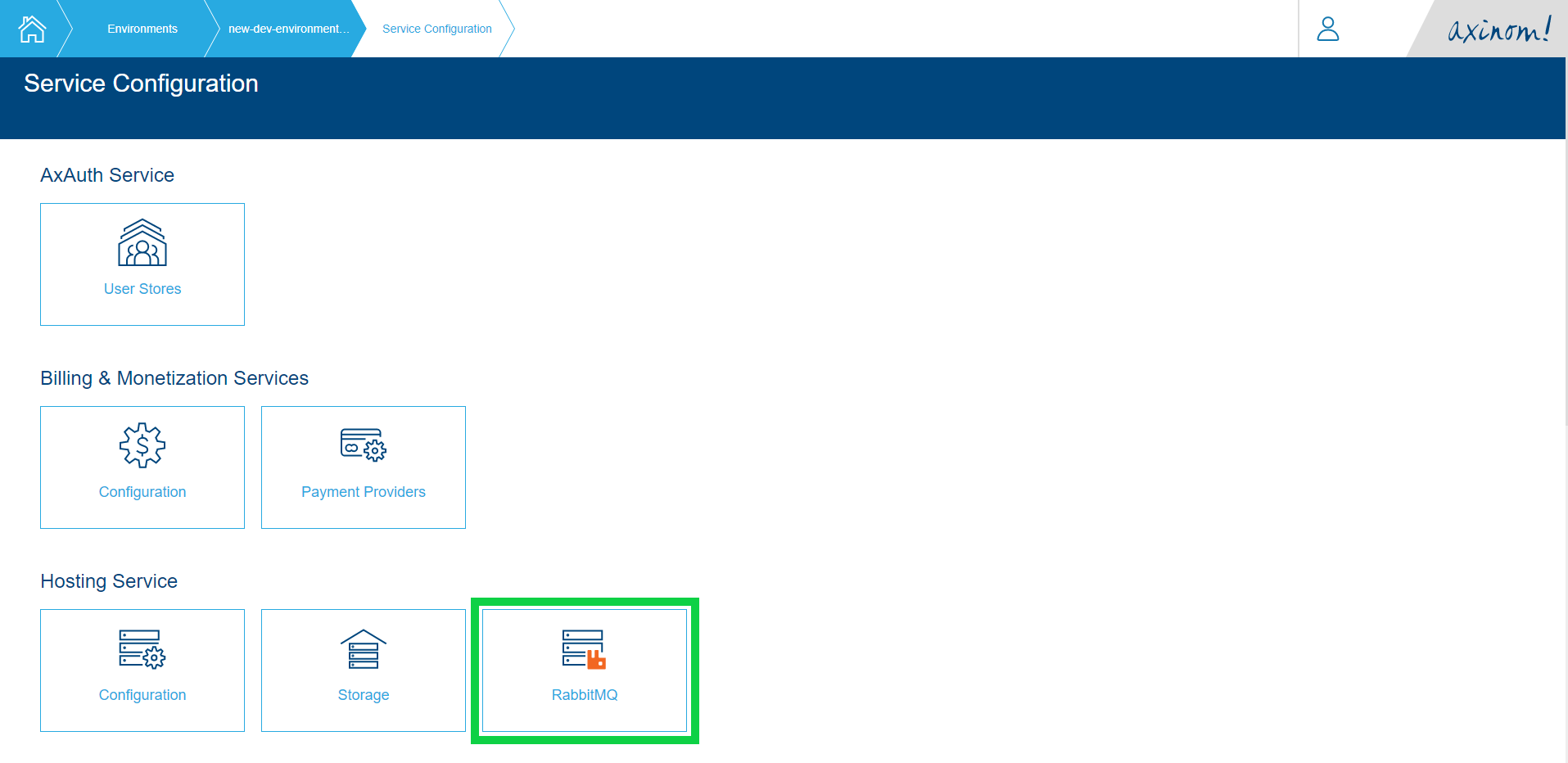 Service Configuration->Hosting Service->RabbitMQ